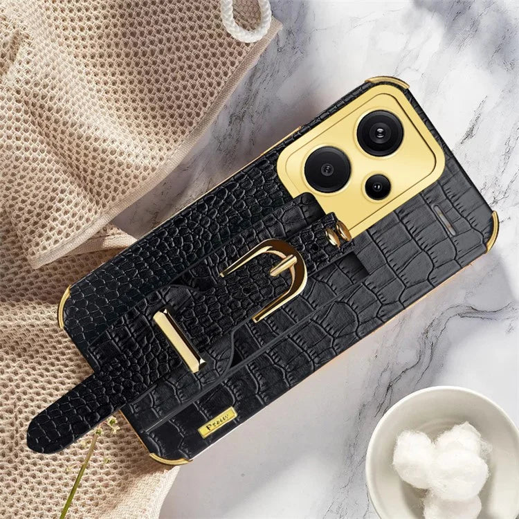 For Xiaomi Redmi Note 13 Pro+ 5G Case Crocodile Texture Wristband Electroplating Phone Cover