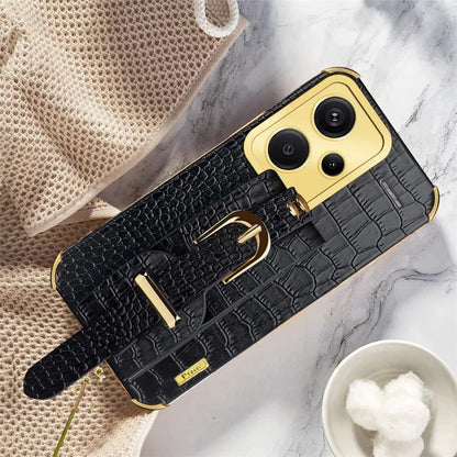For Xiaomi Redmi Note 13 Pro+ 5G Case Crocodile Texture Wristband Electroplating Phone Cover