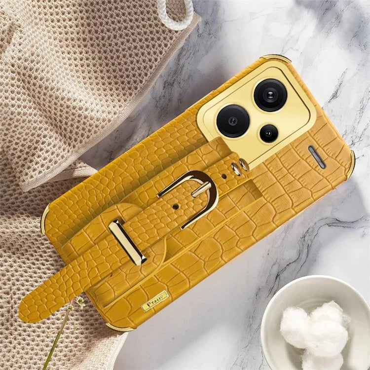 For Xiaomi Redmi Note 13 Pro+ 5G Case Crocodile Texture Wristband Electroplating Phone Cover