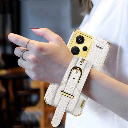 For Xiaomi Redmi Note 13 Pro+ 5G Case Crocodile Texture Wristband Electroplating Phone Cover