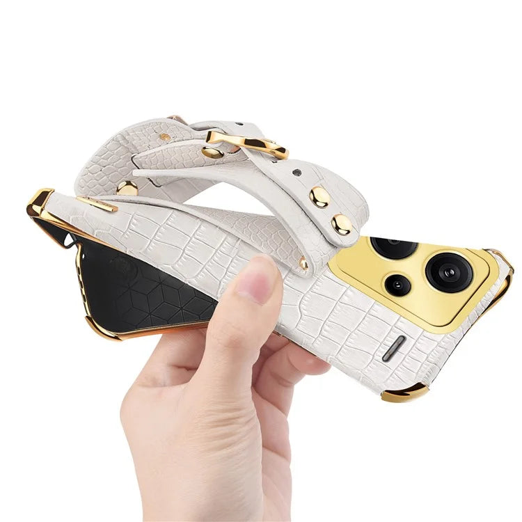 For Xiaomi Redmi Note 13 Pro+ 5G Case Crocodile Texture Wristband Electroplating Phone Cover