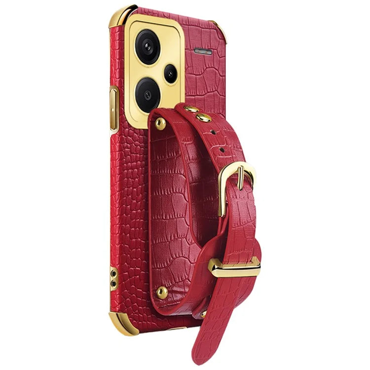 For Xiaomi Redmi Note 13 Pro+ 5G Case Crocodile Texture Wristband Electroplating Phone Cover