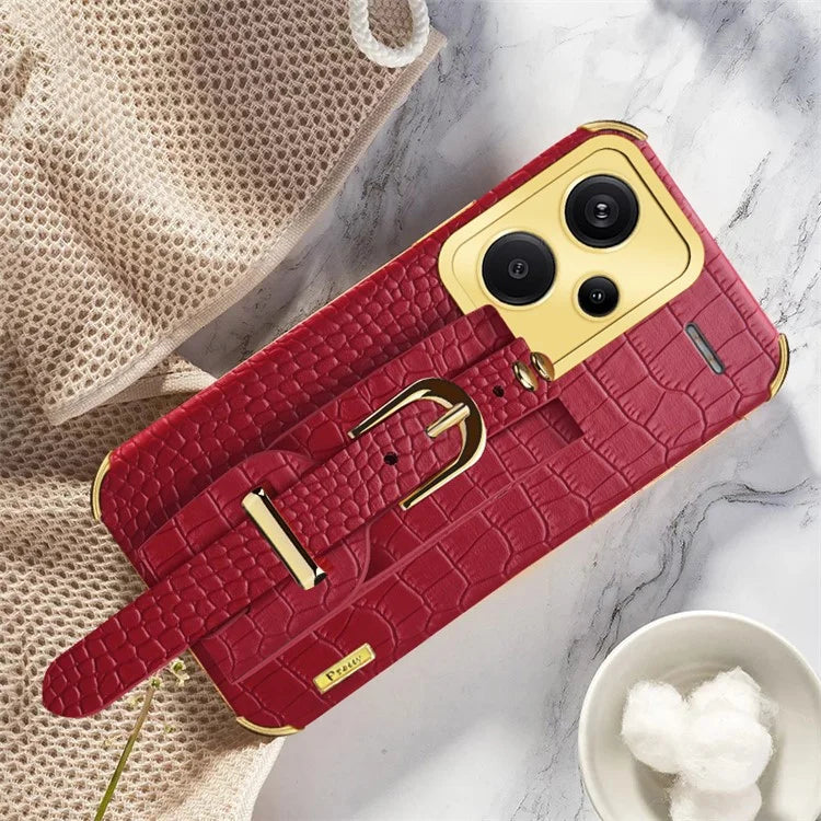 For Xiaomi Redmi Note 13 Pro+ 5G Case Crocodile Texture Wristband Electroplating Phone Cover