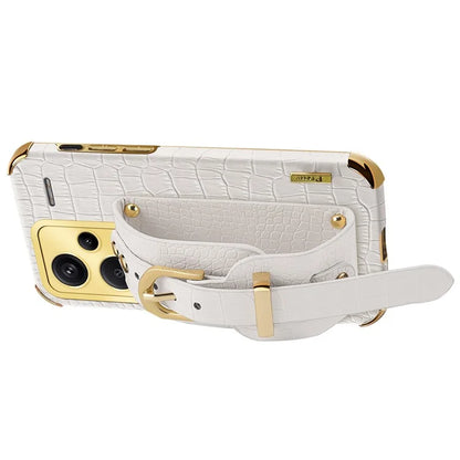 For Xiaomi Redmi Note 13 Pro+ 5G Case Crocodile Texture Wristband Electroplating Phone Cover