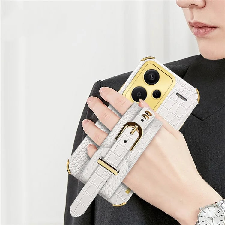 For Xiaomi Redmi Note 13 Pro+ 5G Case Crocodile Texture Wristband Electroplating Phone Cover