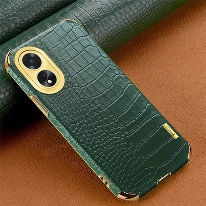 For Oppo A38 4G Case PU Leather+TPU Electroplated Phone Cover (Crocodile Texture)