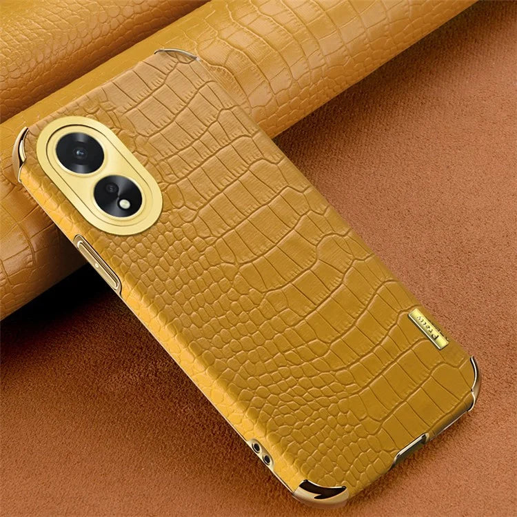 For Oppo A38 4G Case PU Leather+TPU Electroplated Phone Cover (Crocodile Texture)