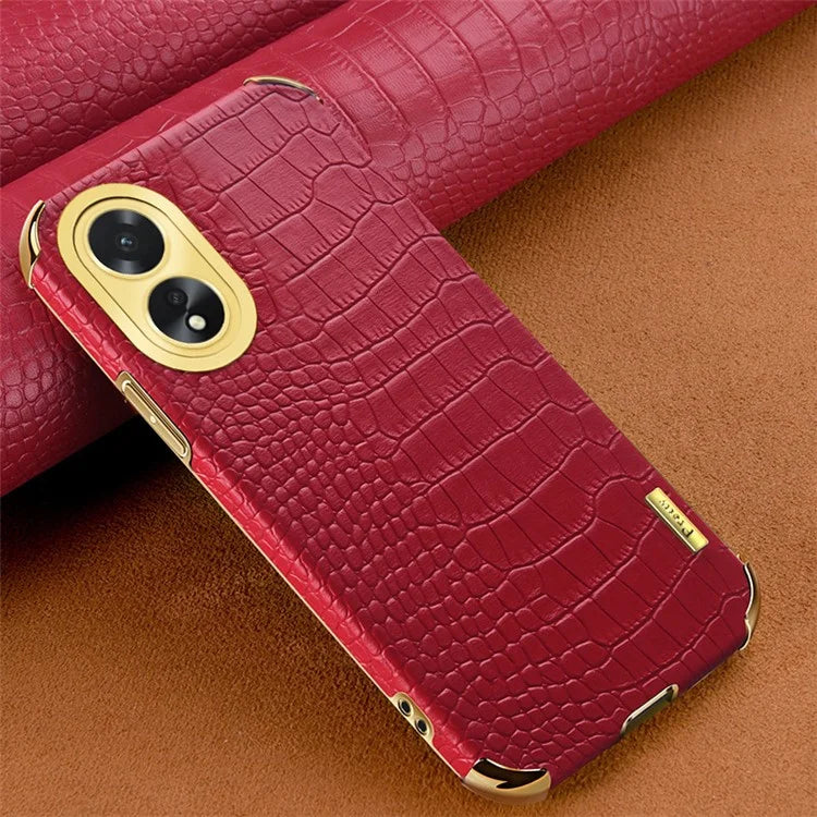 For Oppo A38 4G Case PU Leather+TPU Electroplated Phone Cover (Crocodile Texture)