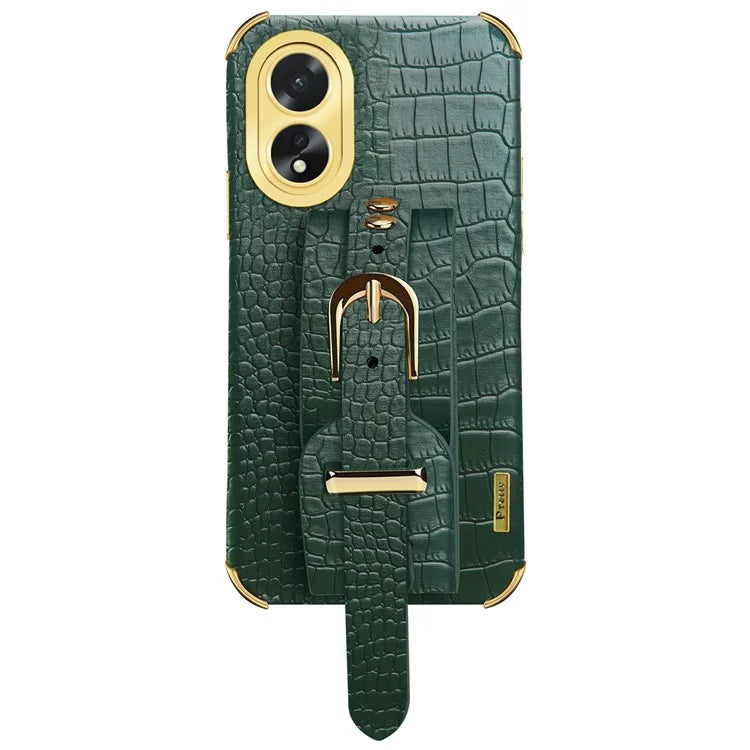 For Oppo A38 4G Case Electroplating Leather+TPU Phone Cover with Wristband