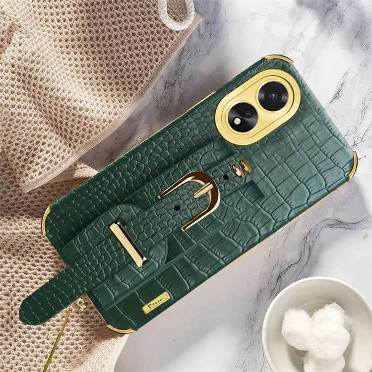 For Oppo A38 4G Case Electroplating Leather+TPU Phone Cover with Wristband