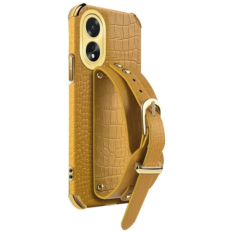 For Oppo A38 4G Case Electroplating Leather+TPU Phone Cover with Wristband