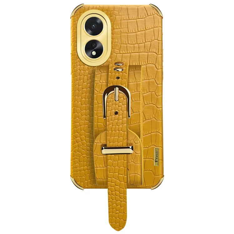 For Oppo A38 4G Case Electroplating Leather+TPU Phone Cover with Wristband