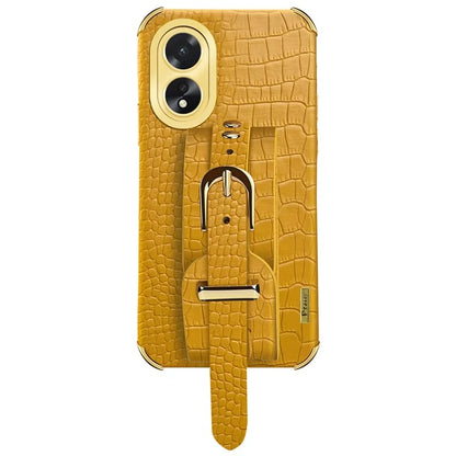 For Oppo A38 4G Case Electroplating Leather+TPU Phone Cover with Wristband