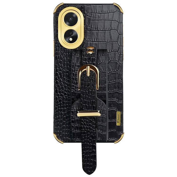 For Oppo A38 4G Case Electroplating Leather+TPU Phone Cover with Wristband