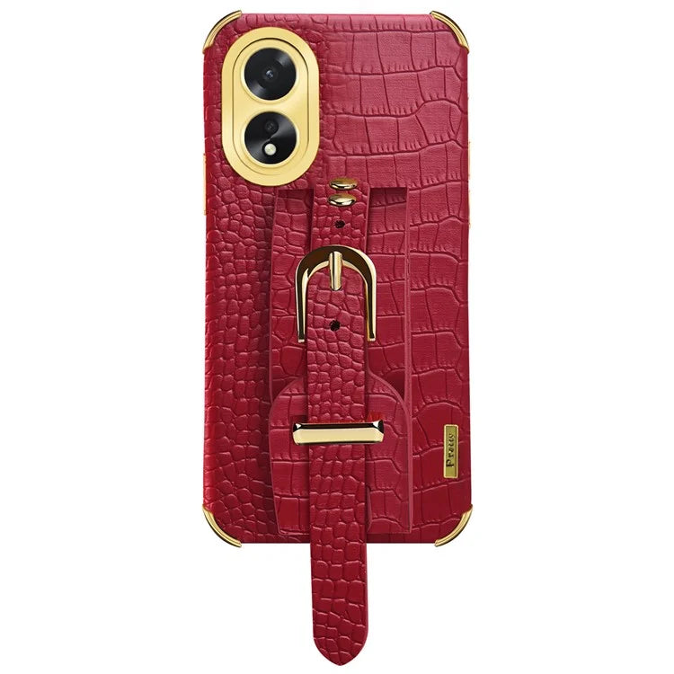 For Oppo A38 4G Case Electroplating Leather+TPU Phone Cover with Wristband