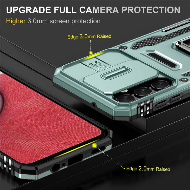 Armor Series For Samsung Galaxy A15 4G Case PC+TPU Anti-Drop Kickstand Phone Cover with Slide Lens Shield