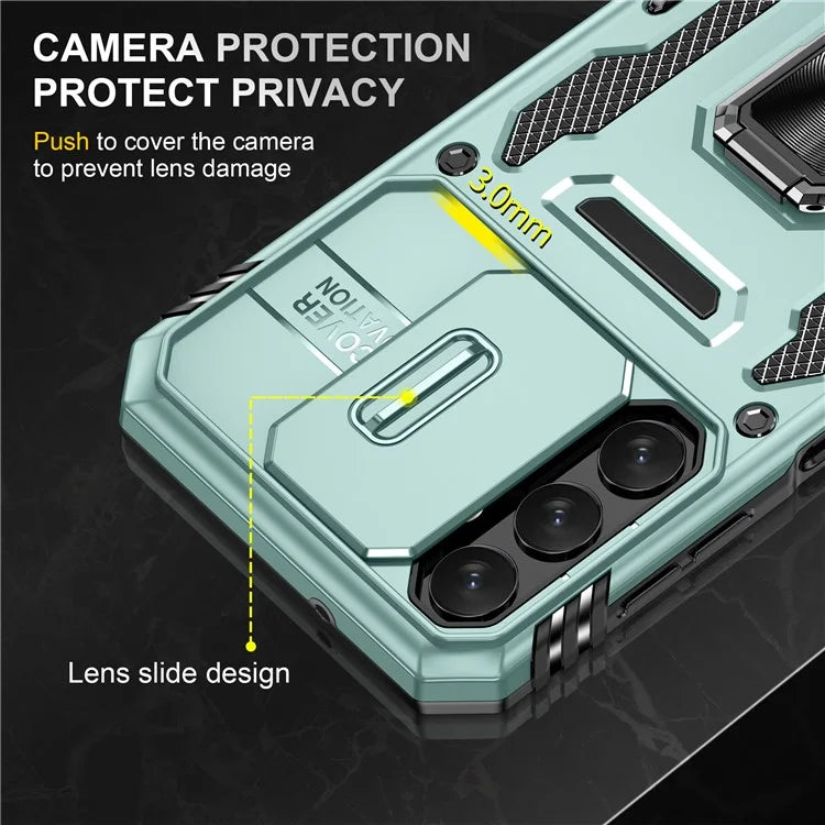 Armor Series For Samsung Galaxy A15 4G Case PC+TPU Anti-Drop Kickstand Phone Cover with Slide Lens Shield