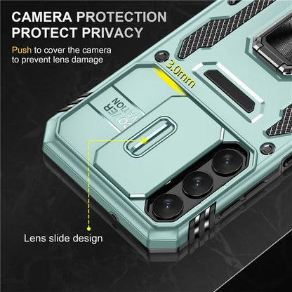 Armor Series For Samsung Galaxy A15 4G Case PC+TPU Anti-Drop Kickstand Phone Cover with Slide Lens Shield