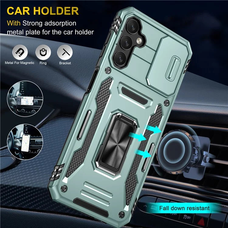 Armor Series For Samsung Galaxy A15 4G Case PC+TPU Anti-Drop Kickstand Phone Cover with Slide Lens Shield