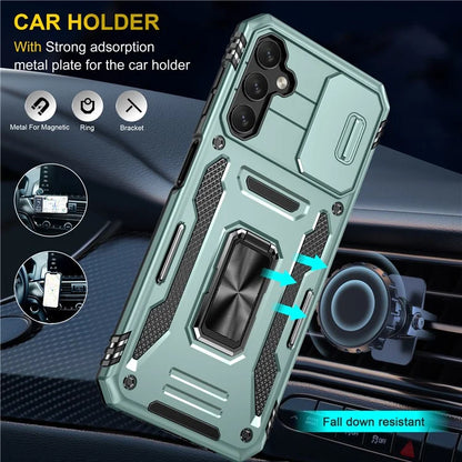 Armor Series For Samsung Galaxy A15 4G Case PC+TPU Anti-Drop Kickstand Phone Cover with Slide Lens Shield