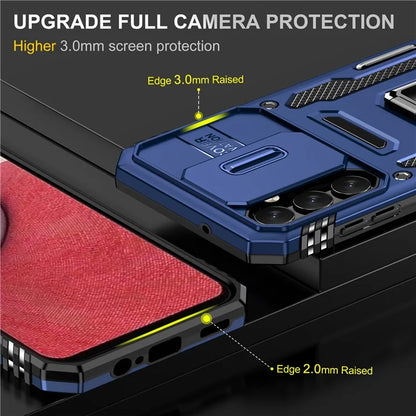 Armor Series For Samsung Galaxy A15 4G Case PC+TPU Anti-Drop Kickstand Phone Cover with Slide Lens Shield