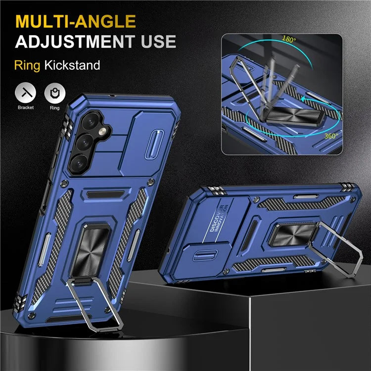 Armor Series For Samsung Galaxy A15 4G Case PC+TPU Anti-Drop Kickstand Phone Cover with Slide Lens Shield