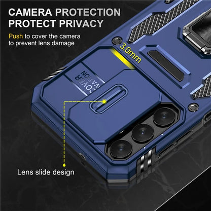 Armor Series For Samsung Galaxy A15 4G Case PC+TPU Anti-Drop Kickstand Phone Cover with Slide Lens Shield