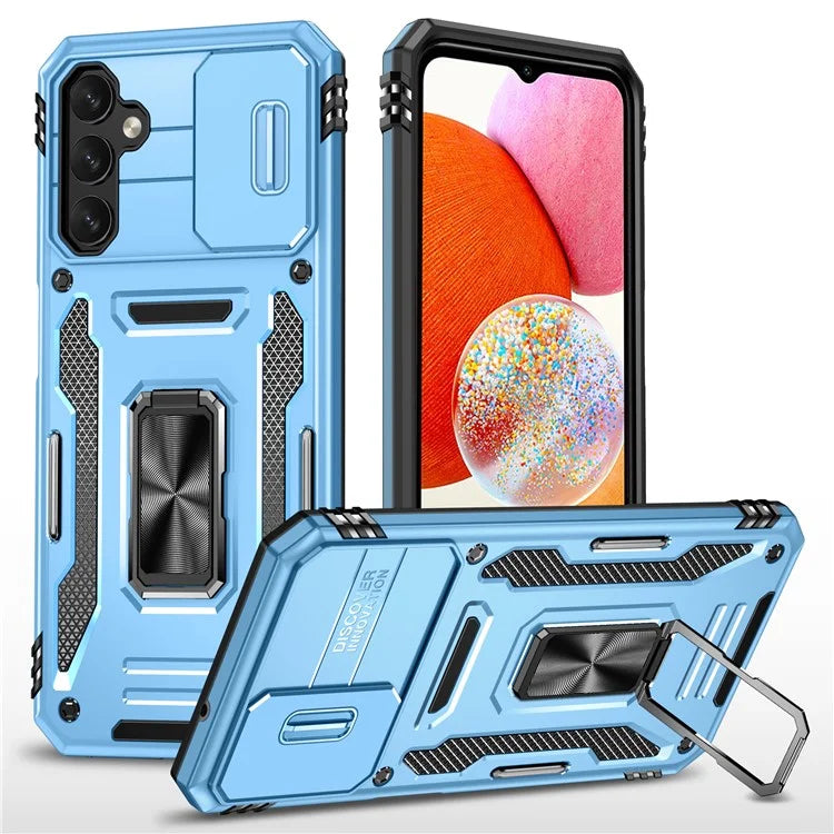 Armor Series For Samsung Galaxy A15 4G Case PC+TPU Anti-Drop Kickstand Phone Cover with Slide Lens Shield