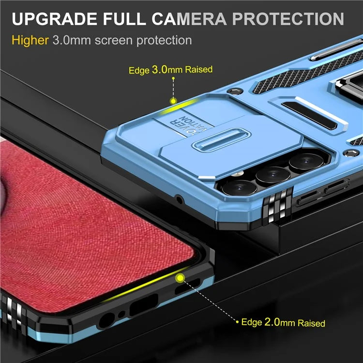 Armor Series For Samsung Galaxy A15 4G Case PC+TPU Anti-Drop Kickstand Phone Cover with Slide Lens Shield