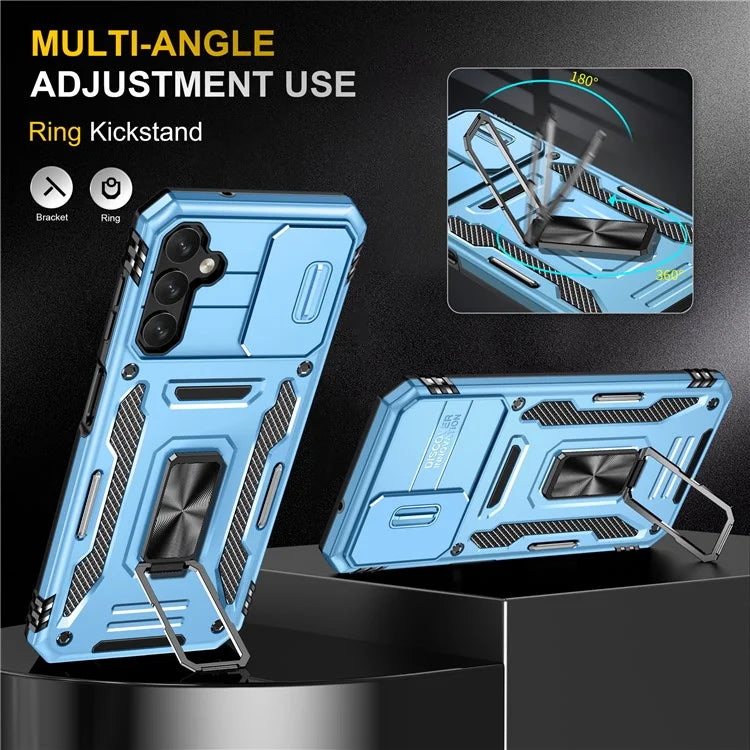 Armor Series For Samsung Galaxy A15 4G Case PC+TPU Anti-Drop Kickstand Phone Cover with Slide Lens Shield