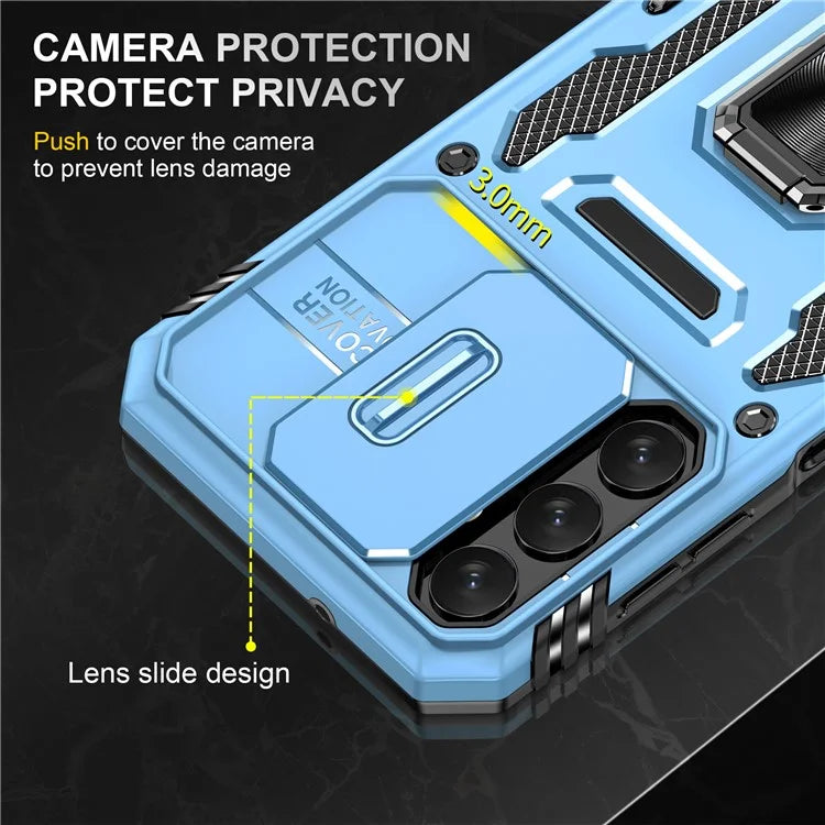 Armor Series For Samsung Galaxy A15 4G Case PC+TPU Anti-Drop Kickstand Phone Cover with Slide Lens Shield