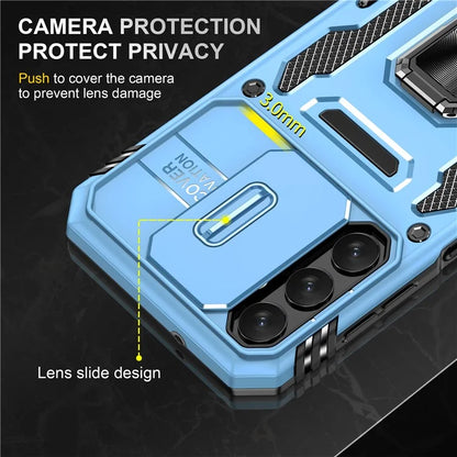 Armor Series For Samsung Galaxy A15 4G Case PC+TPU Anti-Drop Kickstand Phone Cover with Slide Lens Shield