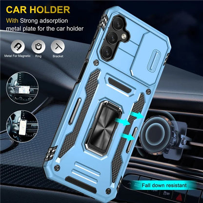 Armor Series For Samsung Galaxy A15 4G Case PC+TPU Anti-Drop Kickstand Phone Cover with Slide Lens Shield