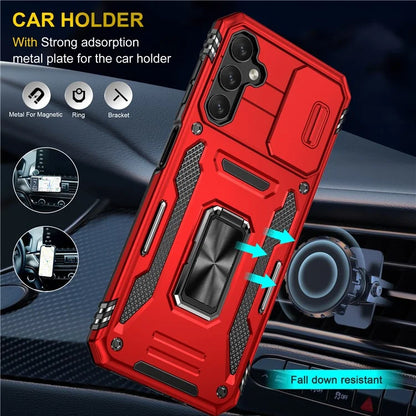 Armor Series For Samsung Galaxy A15 4G Case PC+TPU Anti-Drop Kickstand Phone Cover with Slide Lens Shield