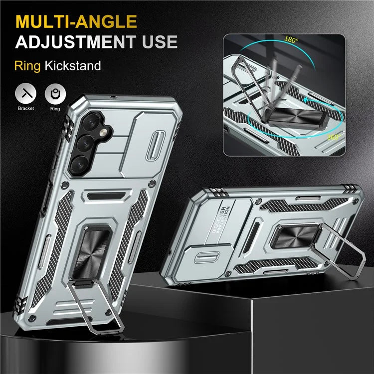 Armor Series For Samsung Galaxy A15 4G Case PC+TPU Anti-Drop Kickstand Phone Cover with Slide Lens Shield