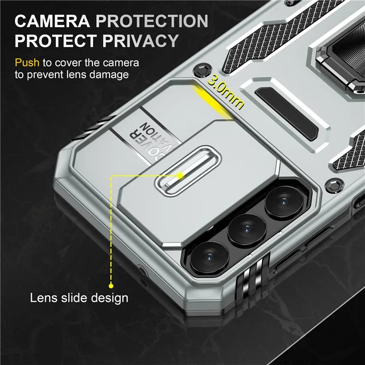 Armor Series For Samsung Galaxy A15 4G Case PC+TPU Anti-Drop Kickstand Phone Cover with Slide Lens Shield