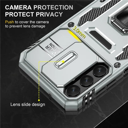 Armor Series For Samsung Galaxy A15 4G Case PC+TPU Anti-Drop Kickstand Phone Cover with Slide Lens Shield