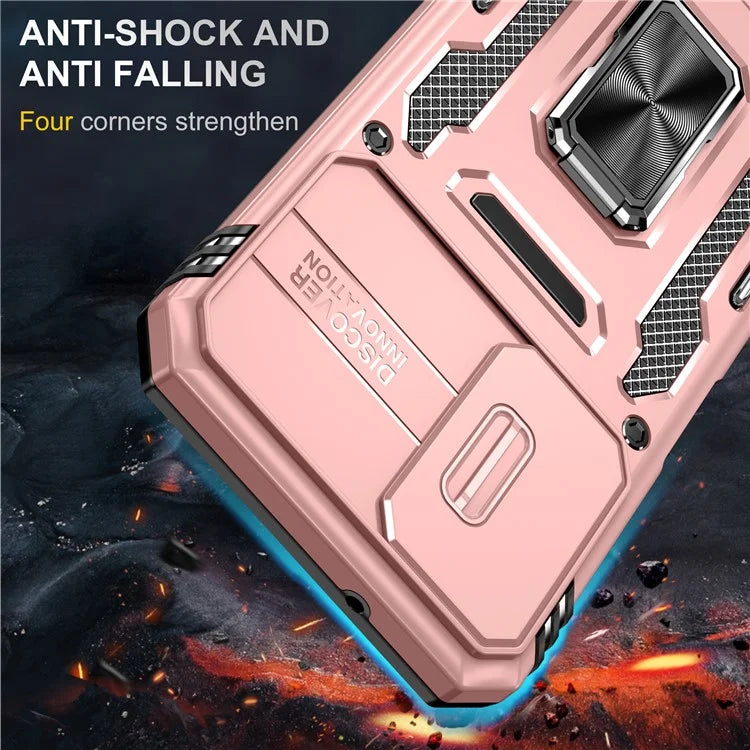 Armor Series For Samsung Galaxy A15 4G Case PC+TPU Anti-Drop Kickstand Phone Cover with Slide Lens Shield