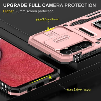 Armor Series For Samsung Galaxy A15 4G Case PC+TPU Anti-Drop Kickstand Phone Cover with Slide Lens Shield