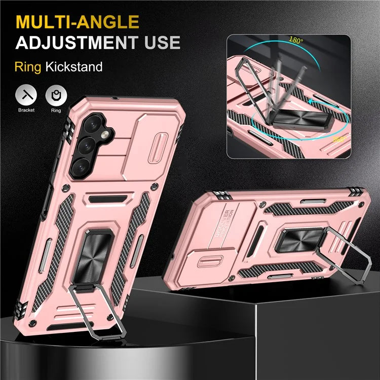 Armor Series For Samsung Galaxy A15 4G Case PC+TPU Anti-Drop Kickstand Phone Cover with Slide Lens Shield