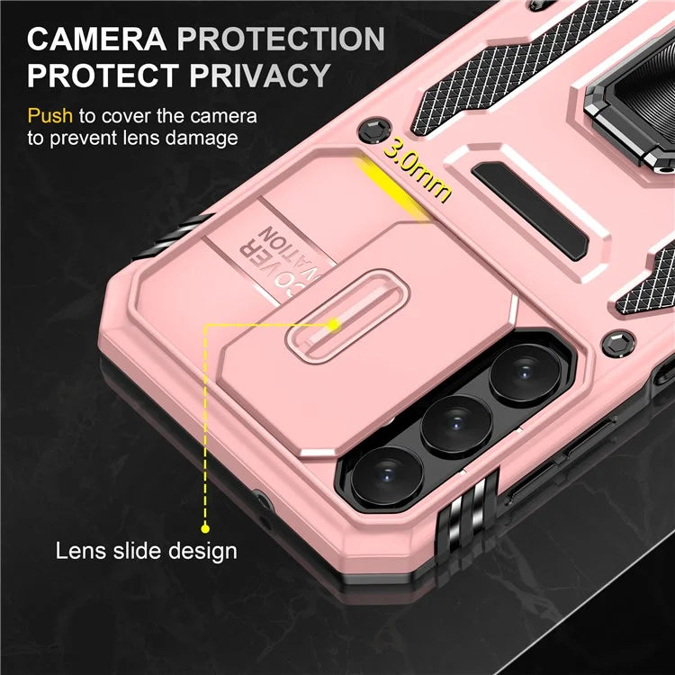 Armor Series For Samsung Galaxy A15 4G Case PC+TPU Anti-Drop Kickstand Phone Cover with Slide Lens Shield