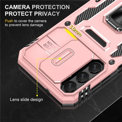 Armor Series For Samsung Galaxy A15 4G Case PC+TPU Anti-Drop Kickstand Phone Cover with Slide Lens Shield