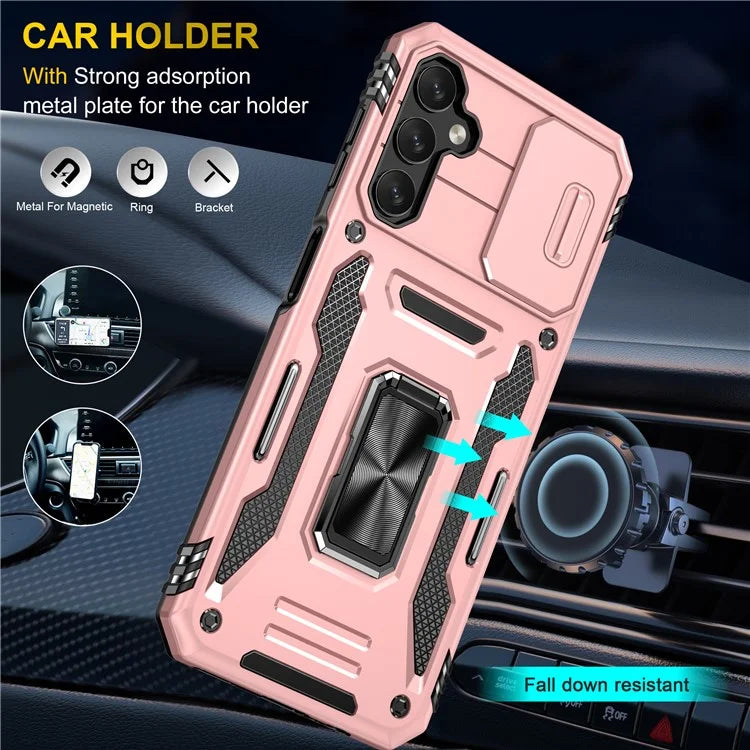 Armor Series For Samsung Galaxy A15 4G Case PC+TPU Anti-Drop Kickstand Phone Cover with Slide Lens Shield