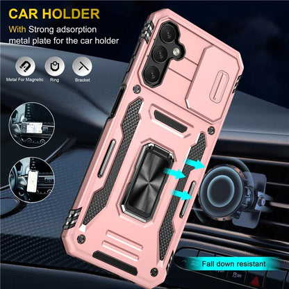 Armor Series For Samsung Galaxy A15 4G Case PC+TPU Anti-Drop Kickstand Phone Cover with Slide Lens Shield