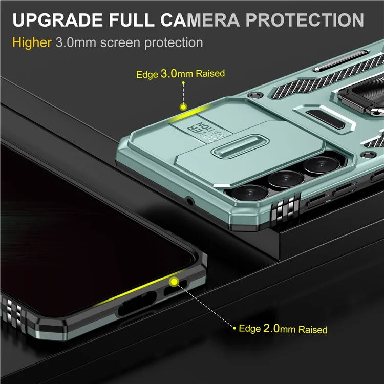 Armor Series For Samsung Galaxy S24 Case PC+TPU Shockproof Kickstand Smart Phone Back Protector with Slide Lens Lid