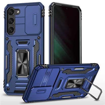 Armor Series For Samsung Galaxy S24 Case PC+TPU Shockproof Kickstand Smart Phone Back Protector with Slide Lens Lid