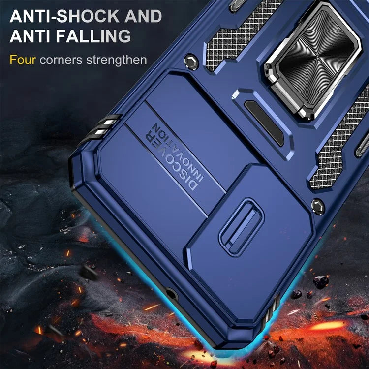 Armor Series For Samsung Galaxy S24 Case PC+TPU Shockproof Kickstand Smart Phone Back Protector with Slide Lens Lid