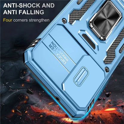 Armor Series For Samsung Galaxy S24 Case PC+TPU Shockproof Kickstand Smart Phone Back Protector with Slide Lens Lid