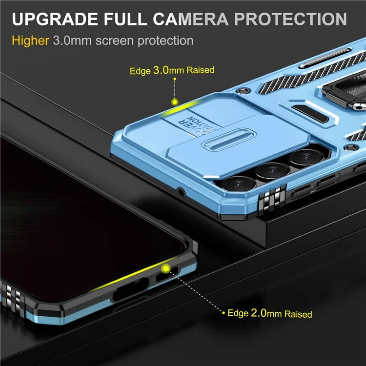 Armor Series For Samsung Galaxy S24 Case PC+TPU Shockproof Kickstand Smart Phone Back Protector with Slide Lens Lid