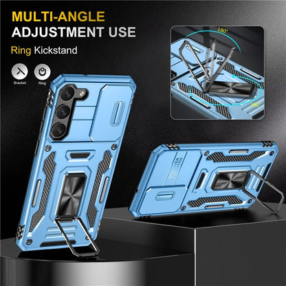 Armor Series For Samsung Galaxy S24 Case PC+TPU Shockproof Kickstand Smart Phone Back Protector with Slide Lens Lid